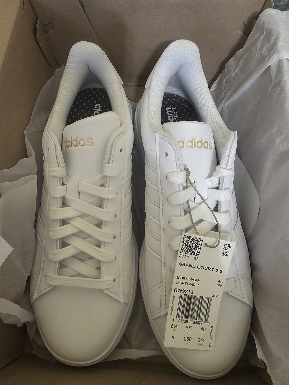 adidas White Sneakers with Gold Logo - Low-Top Lace-Up